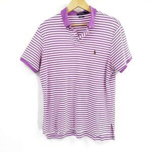Polo Ralph Lauren Purple & White Striped Custom Fit Cotton Polo Shirt Size L